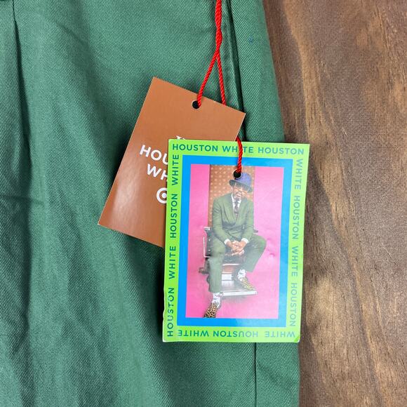 Houston White Mens Pants Green Chinos Single Pleated Wide Leg 100% Cotton 36x32 - Picture 5 of 12